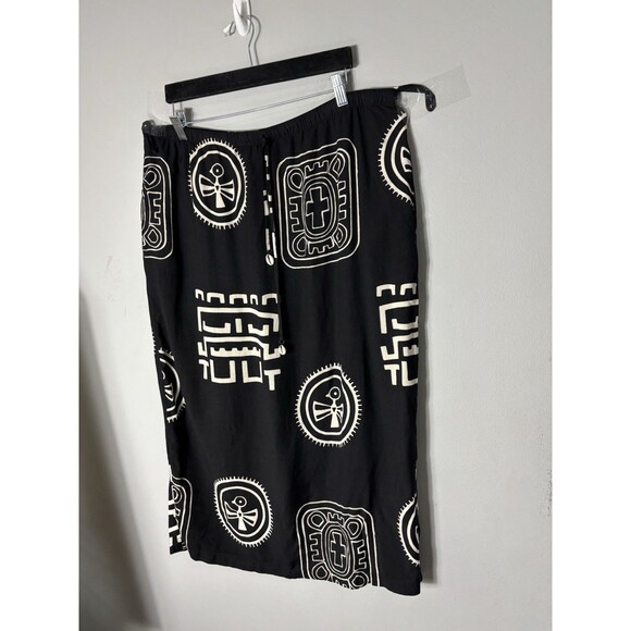 Ashro Skirt Women Black Tribal Midi A-Line Drawstring Rayon Mid Rise XL - Picture 1 of 14